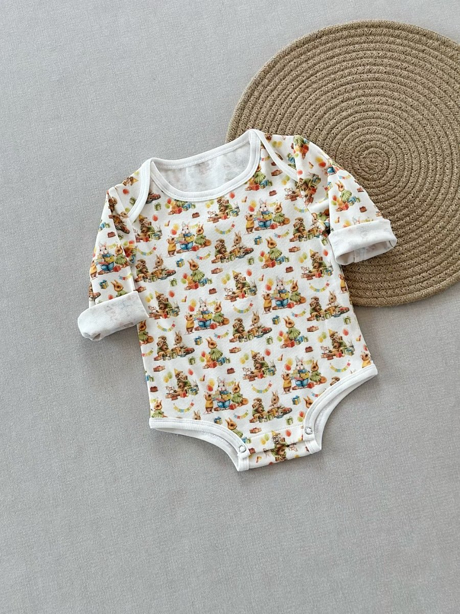 Spring Autumn Cartoon Full Print Cotton Envelope Collar Infant Boy Girl Jumpsuit Long Sleeve Baby Romper Newborn Clothes