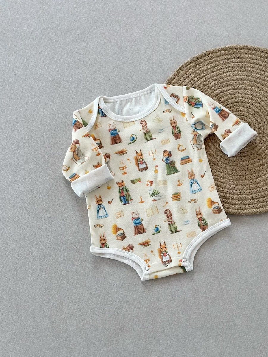 Spring Autumn Cartoon Full Print Cotton Envelope Collar Infant Boy Girl Jumpsuit Long Sleeve Baby Romper Newborn Clothes