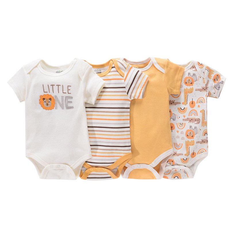 Wholesale short sleeve 4 piece set cotton cute newborn jumpsuits summer 0-3months baby romper
