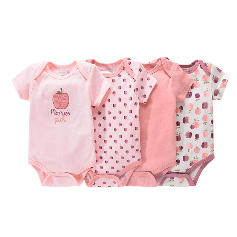 Wholesale short sleeve 4 piece set cotton cute newborn jumpsuits summer 0-3months baby romper