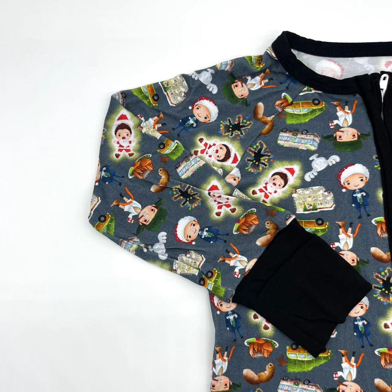 Durable custom made for Christmas printing bamboo spandex grip folded cuff bodysuit baby clothes