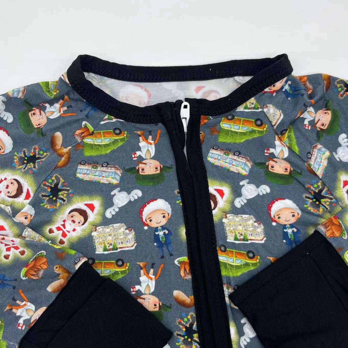 Durable custom made for Christmas printing bamboo spandex grip folded cuff bodysuit baby clothes