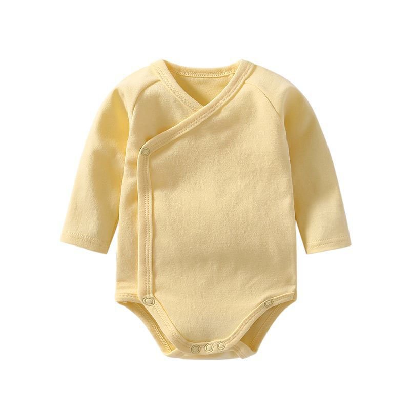 Custom OEM blank color long sleeve 100% cotton newborn baby bodysuit side open belly protection baby clothing romper