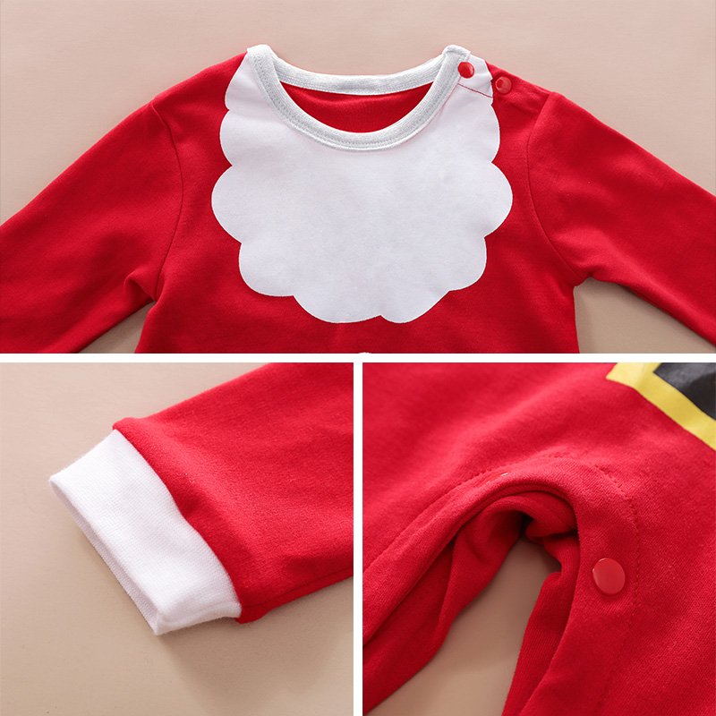 Wholesale Hot Sale Red Baby Santa Claus Costume Cartoon Christmas Toddler Romper Spring Autumn Long Sleeve With Christmas Hat