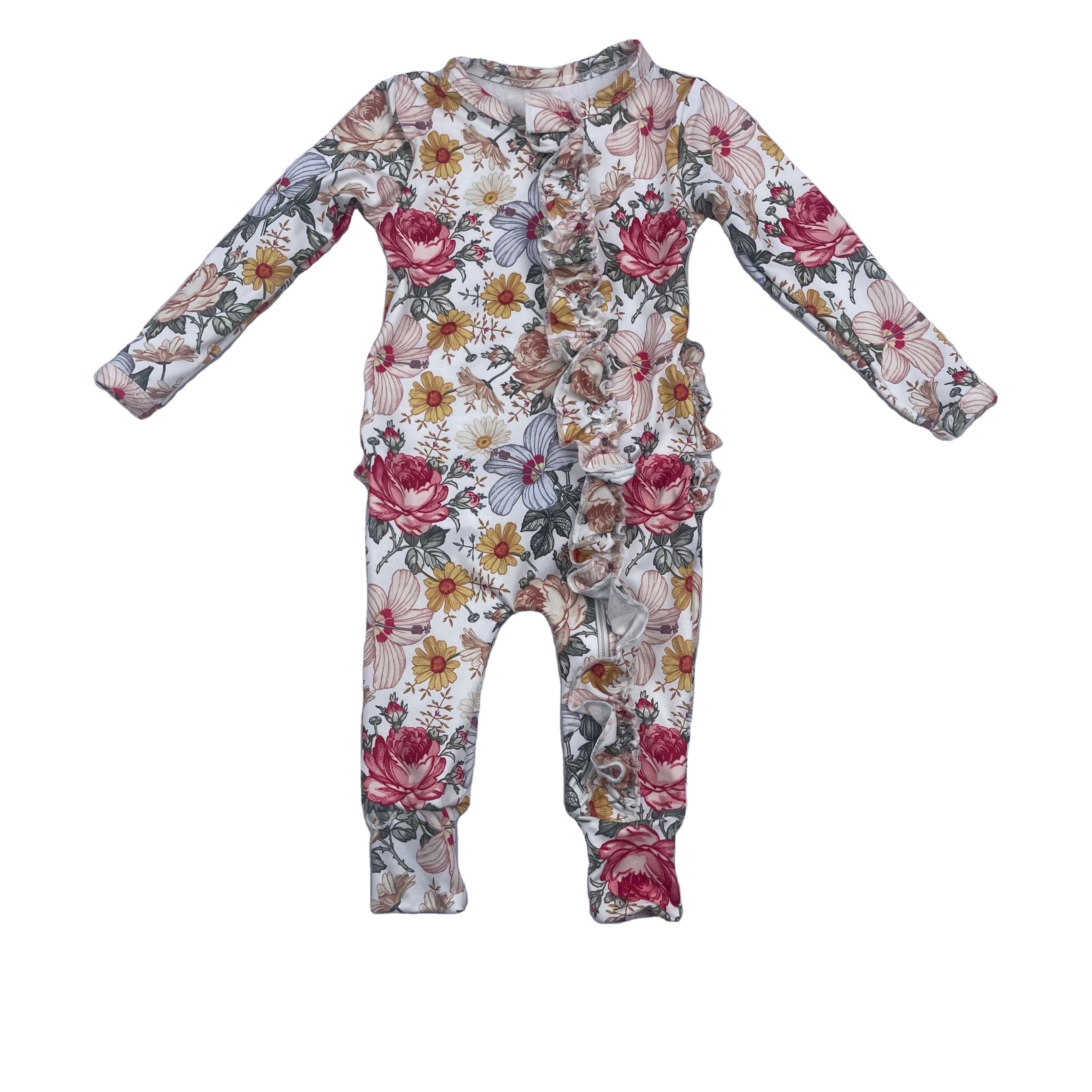 Qingli OEM Santa Claus Print Toddler Baby zippy Romper pajamas