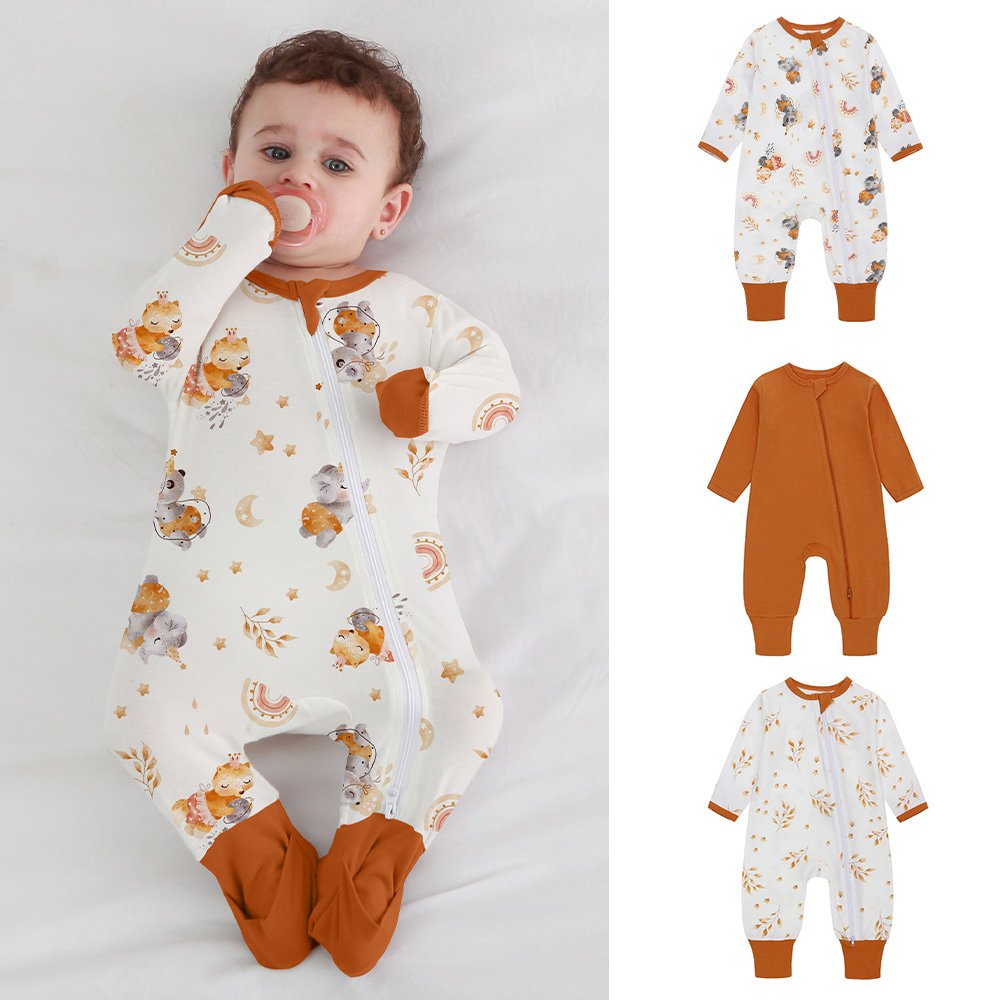 Wholesale Baby Rompers Fold Hands Covered 95% Cotton Zipper Baby Clothes Boys and Girls Ultra Soft kids pajamas Clothing Sets