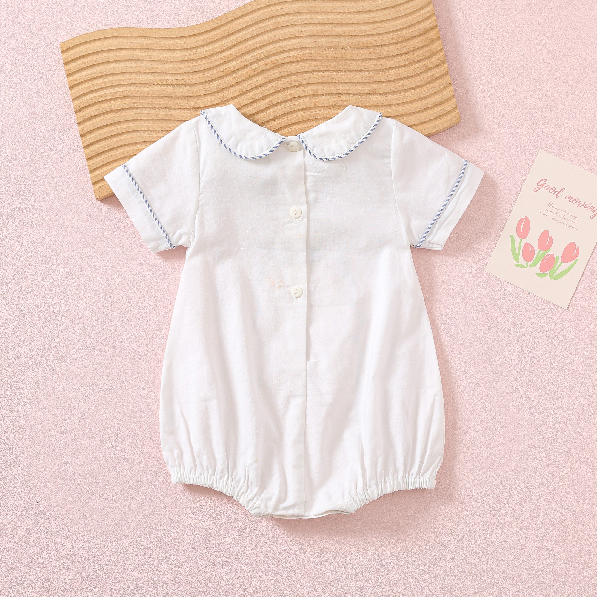 Embroidered Doll Collar Toddler Short Sleeve Crew Neck Jumpsuit Infant Baby Solid Color Cotton Clothes Newborn Baby Romper