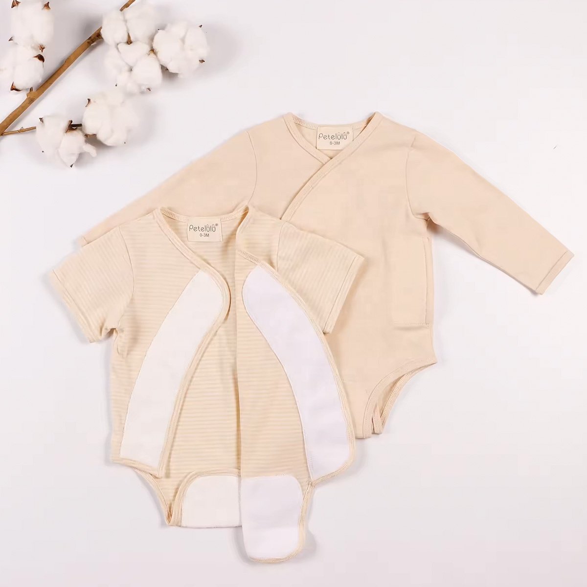Petelulu Summer Custom Short Baby Onesies Romper 100% Organic Cotton Solid Color Unisex Baby Rompers Soft Baby Clothes Sets