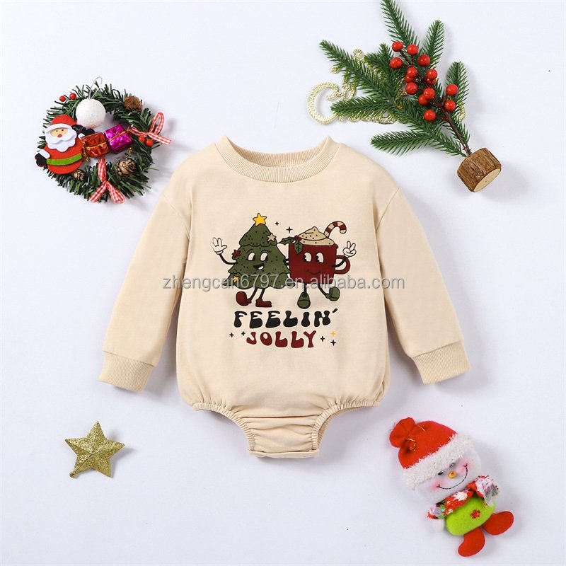 Autumn Baby Romper Christmas Cute Cartoon Letter Print Round Neck Long Sleeve Unisex Bubble Jumpsuit
