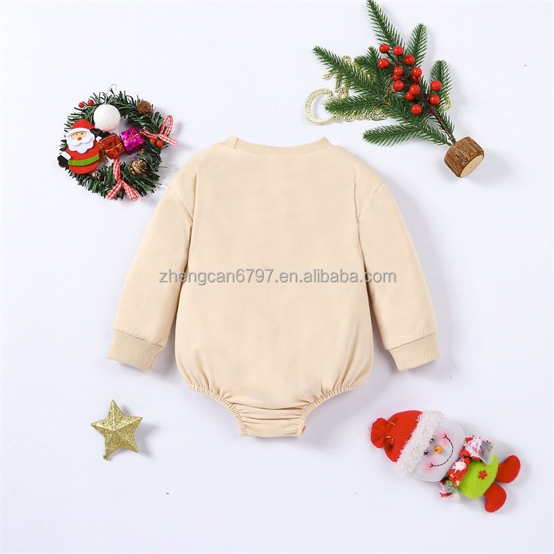 Autumn Baby Romper Christmas Cute Cartoon Letter Print Round Neck Long Sleeve Unisex Bubble Jumpsuit