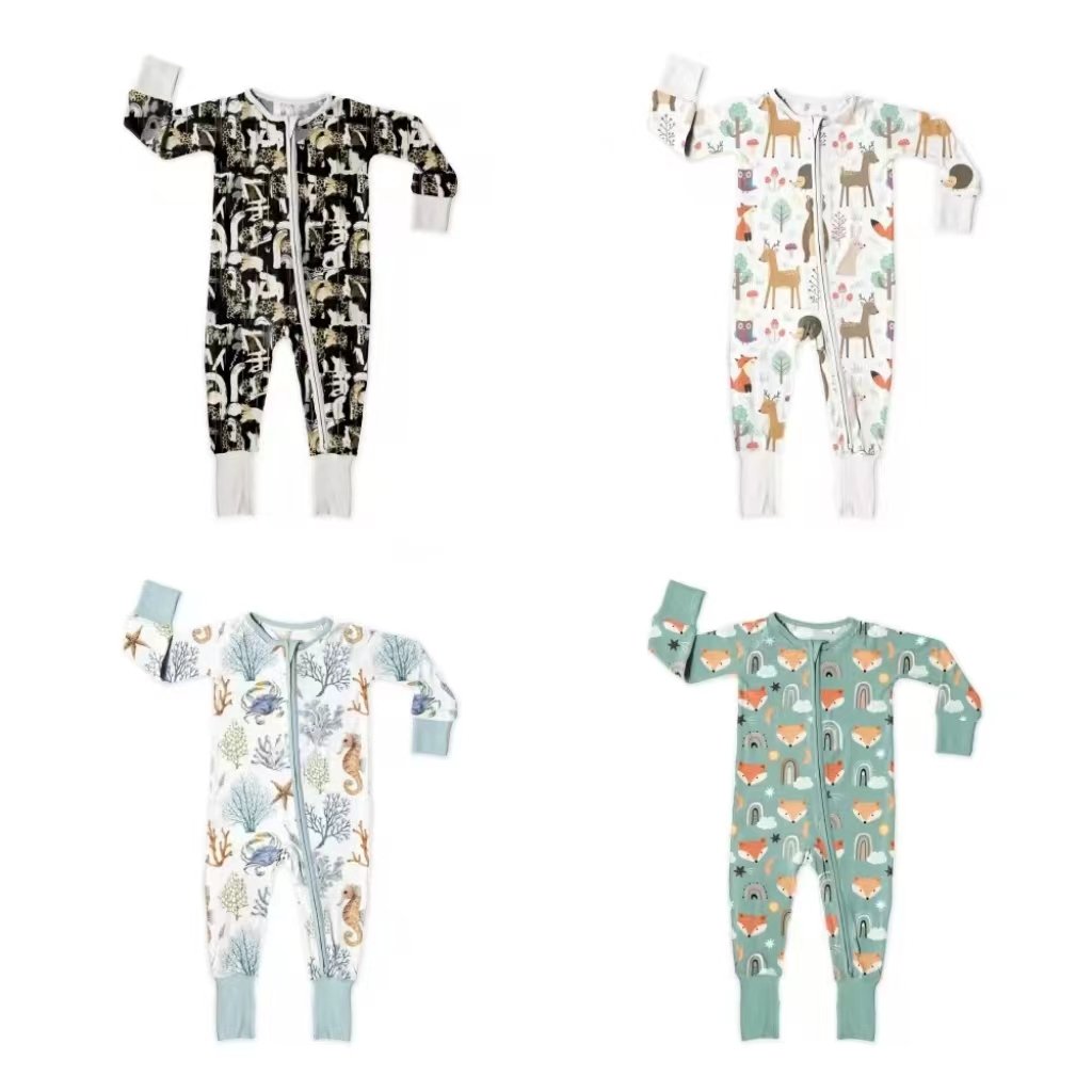 Custom Print Custom Soft Christmas Print Double Zipper Bamboo Fiber Baby Clothing Bamboo Fiber Sleepwear