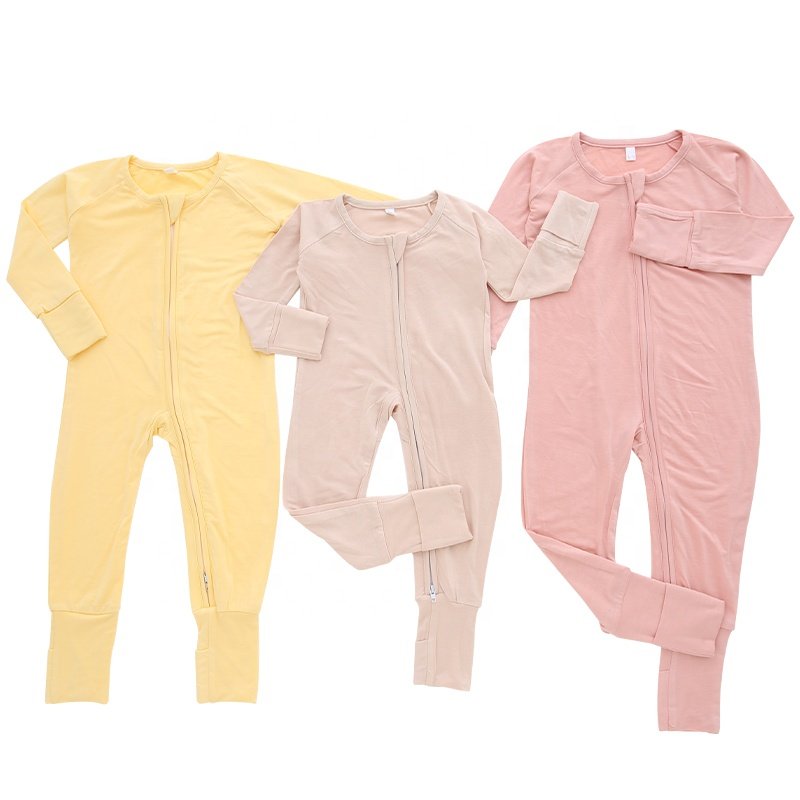 Wholesale Custom Print Long Sleeves Baby Bodysuit Unisex Newborn Baby Pajamas Spandex Bamboo Zipper Baby Romper