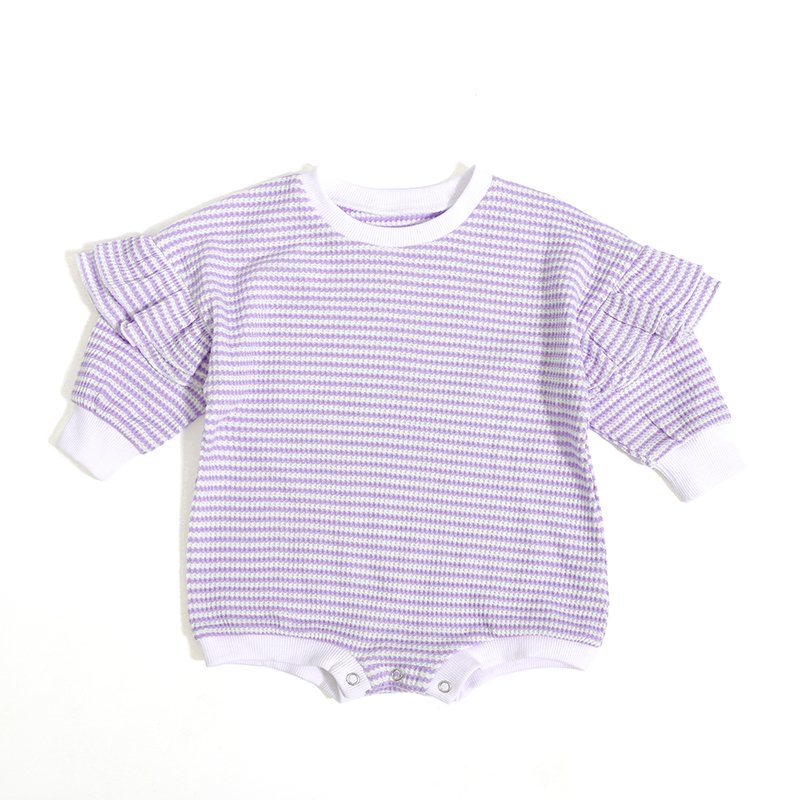 2024 New Design Infant Toddler Baby Girls Clothes Ruffle Full Sleeves Autumn Jumpers Stripes Waffle Baby Rompers