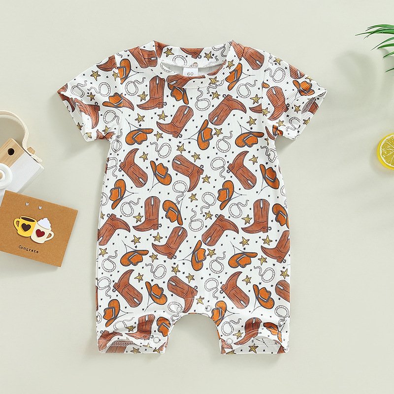 RTS New Fashion Baby Boy newborn Jumpsuit Romper Farm Summer baby bodysuit cowboy sweater romper