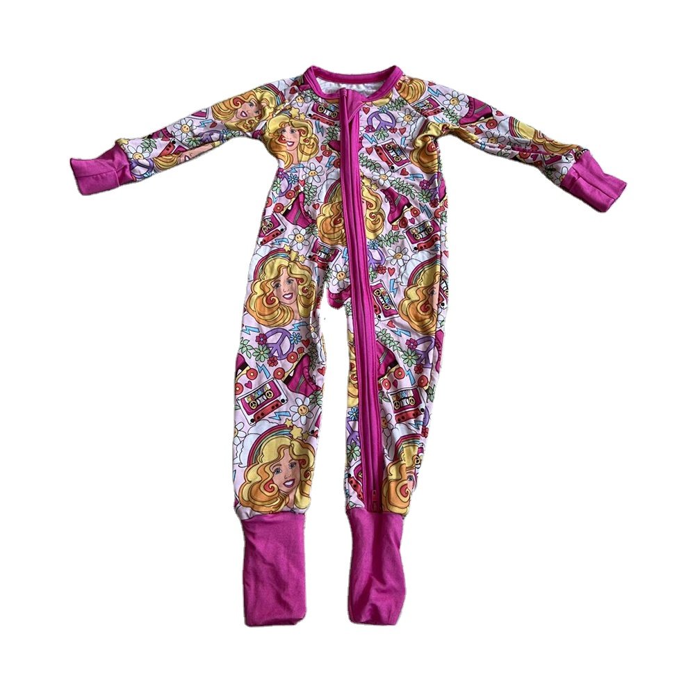 RTS On Sale Baby Girls Bamboo Zippy Rompers Cartoon Onesie Zipper Bamboo Viscose Toddler Pajamas Sleeper
