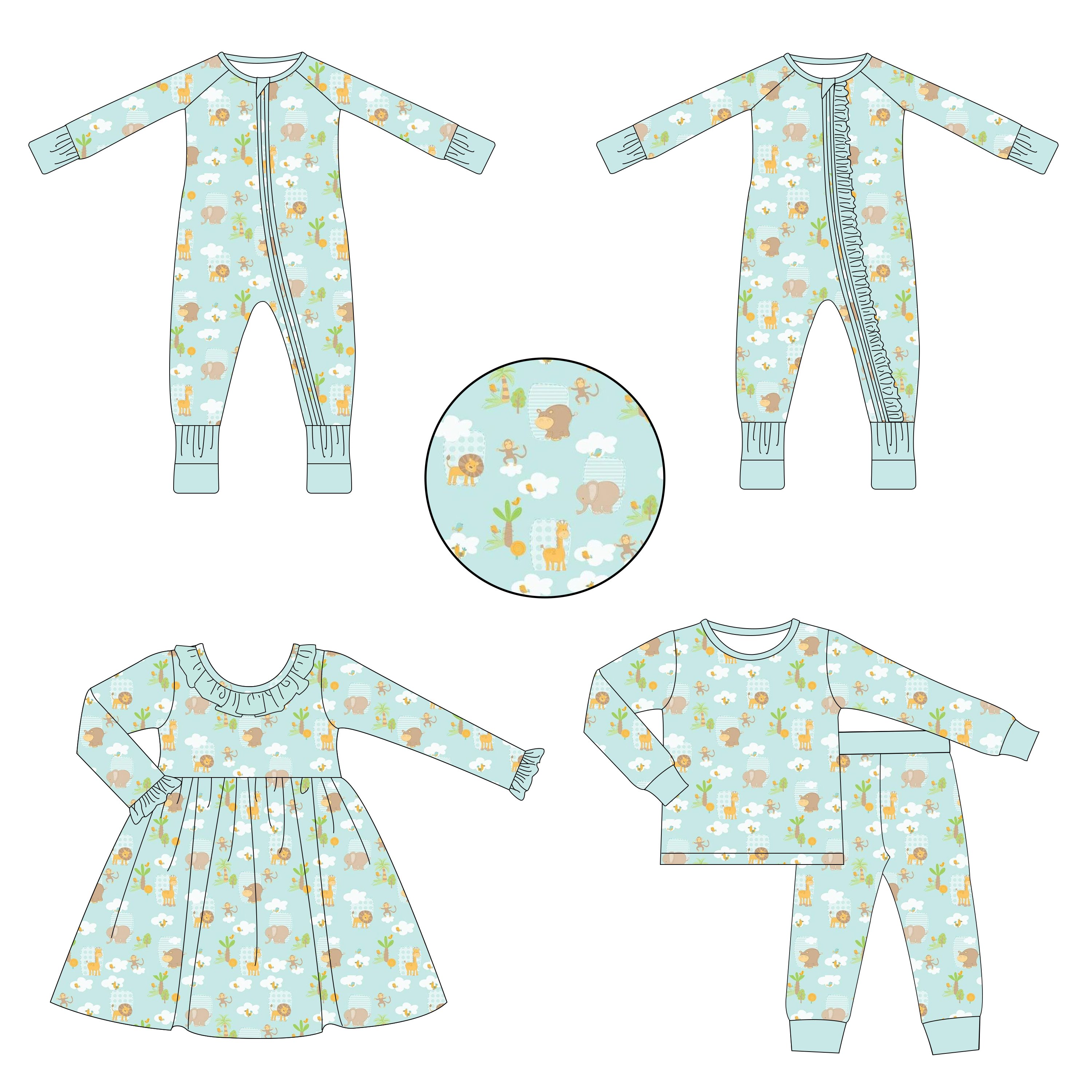 Wholesale Custom Print Bamboo Viscose Pajamas Organic 2 way Zipper Bamboo Baby Romper Little Sleepwear Kids Bamboo Baby