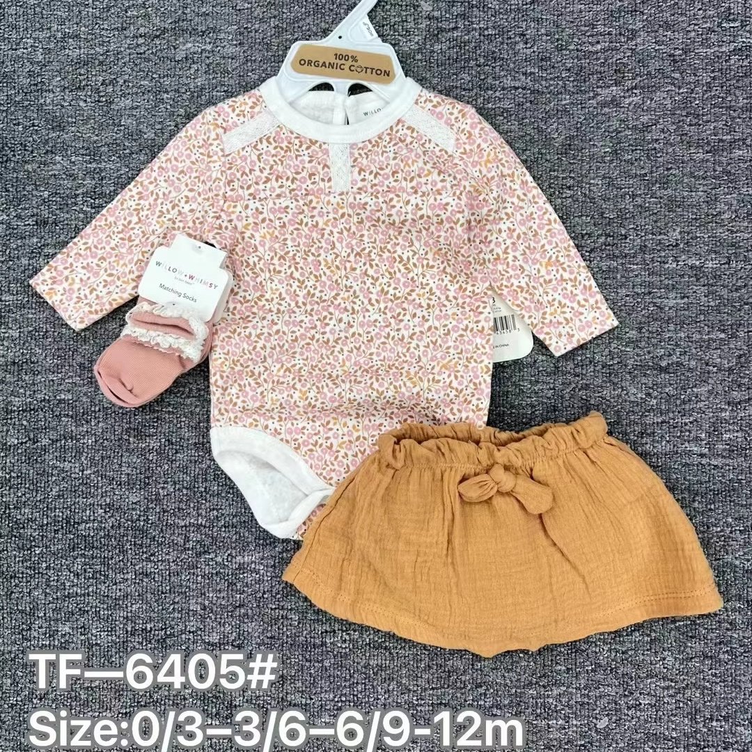 Factory supply neutral autumn 100% cotton wholesale baby clothing long sleeve sleeve tights baby jumpsuit 3 pieces