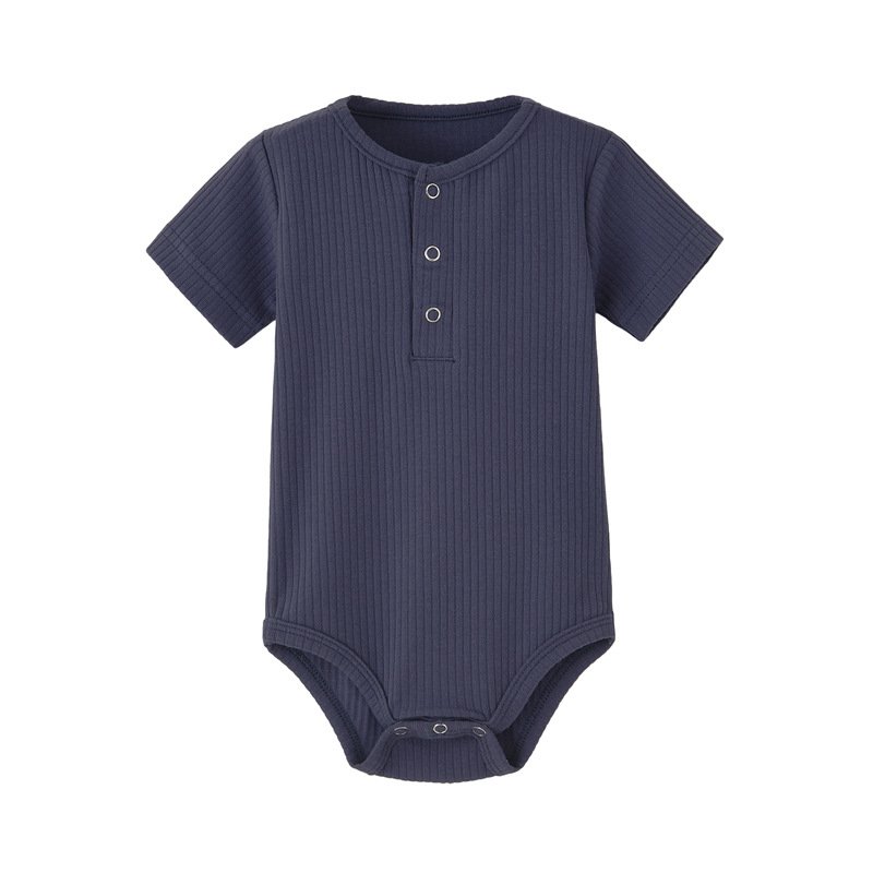Summer Ins Newborn Infant Clothing One Piece Short Sleeve Solid Color Bodysuit Ribbed Cotton Baby Girls Boys Rompers