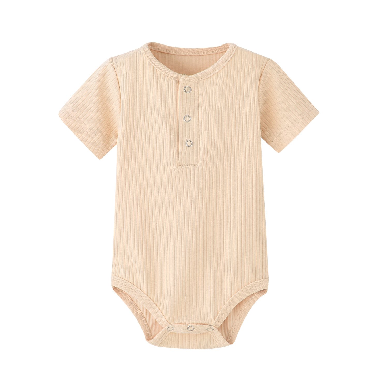 Summer Ins Newborn Infant Clothing One Piece Short Sleeve Solid Color Bodysuit Ribbed Cotton Baby Girls Boys Rompers