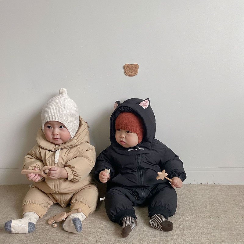 Winter New Baby Romper Fur Lining Warm Jumpsuit Infant Hooded Clothes Toddler Thickening Outwear