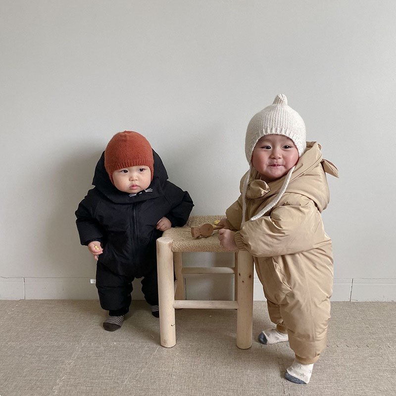 Winter New Baby Romper Fur Lining Warm Jumpsuit Infant Hooded Clothes Toddler Thickening Outwear