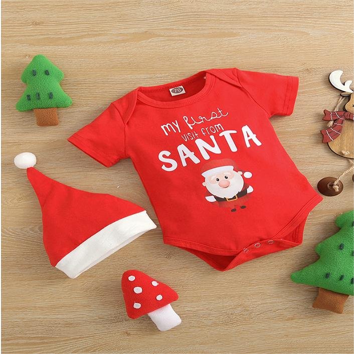 wholesale high quality cotton spandex christmas print baby rompers baby clothes set