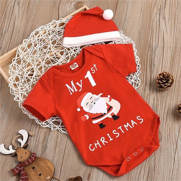 wholesale high quality cotton spandex christmas print baby rompers baby clothes set