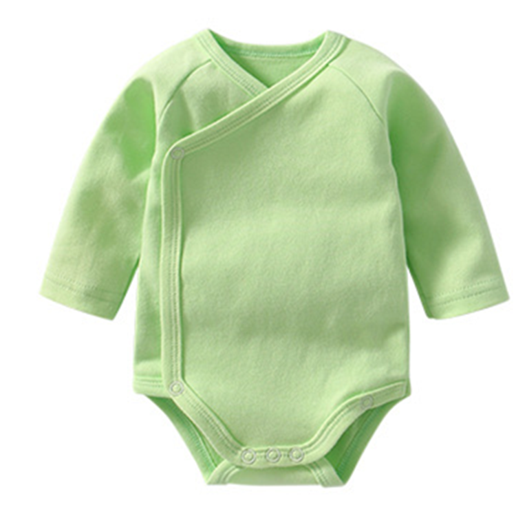 Custom OEM Blank Color Long Sleeve 100% Cotton Newborn Baby Bodysuit Side Open Belly Protection Baby Clothing Romper