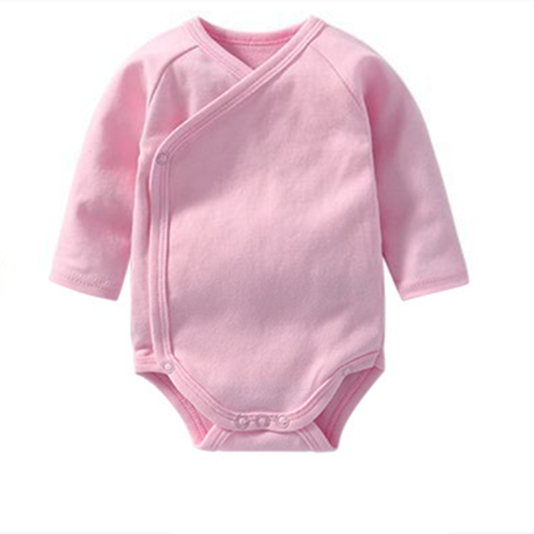 Custom OEM Blank Color Long Sleeve 100% Cotton Newborn Baby Bodysuit Side Open Belly Protection Baby Clothing Romper