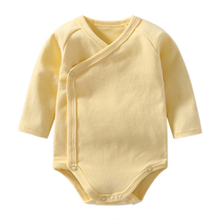 Custom OEM Blank Color Long Sleeve 100% Cotton Newborn Baby Bodysuit Side Open Belly Protection Baby Clothing Romper