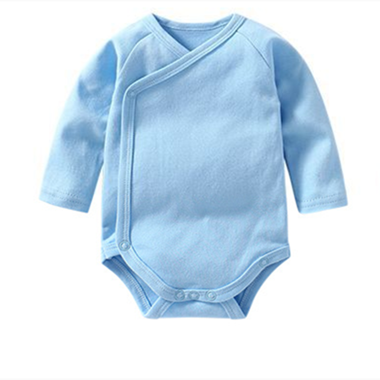 Custom OEM Blank Color Long Sleeve 100% Cotton Newborn Baby Bodysuit Side Open Belly Protection Baby Clothing Romper