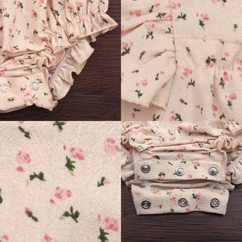 SEEJOYOU Autumn Short Sleeve Crew Neck Jumpsuit Infant Girls Floral Jacquard Cotton Pajamas Newborn Baby Romper Clothes