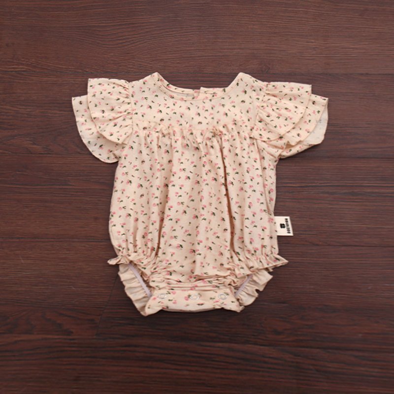 SEEJOYOU Autumn Short Sleeve Crew Neck Jumpsuit Infant Girls Floral Jacquard Cotton Pajamas Newborn Baby Romper Clothes