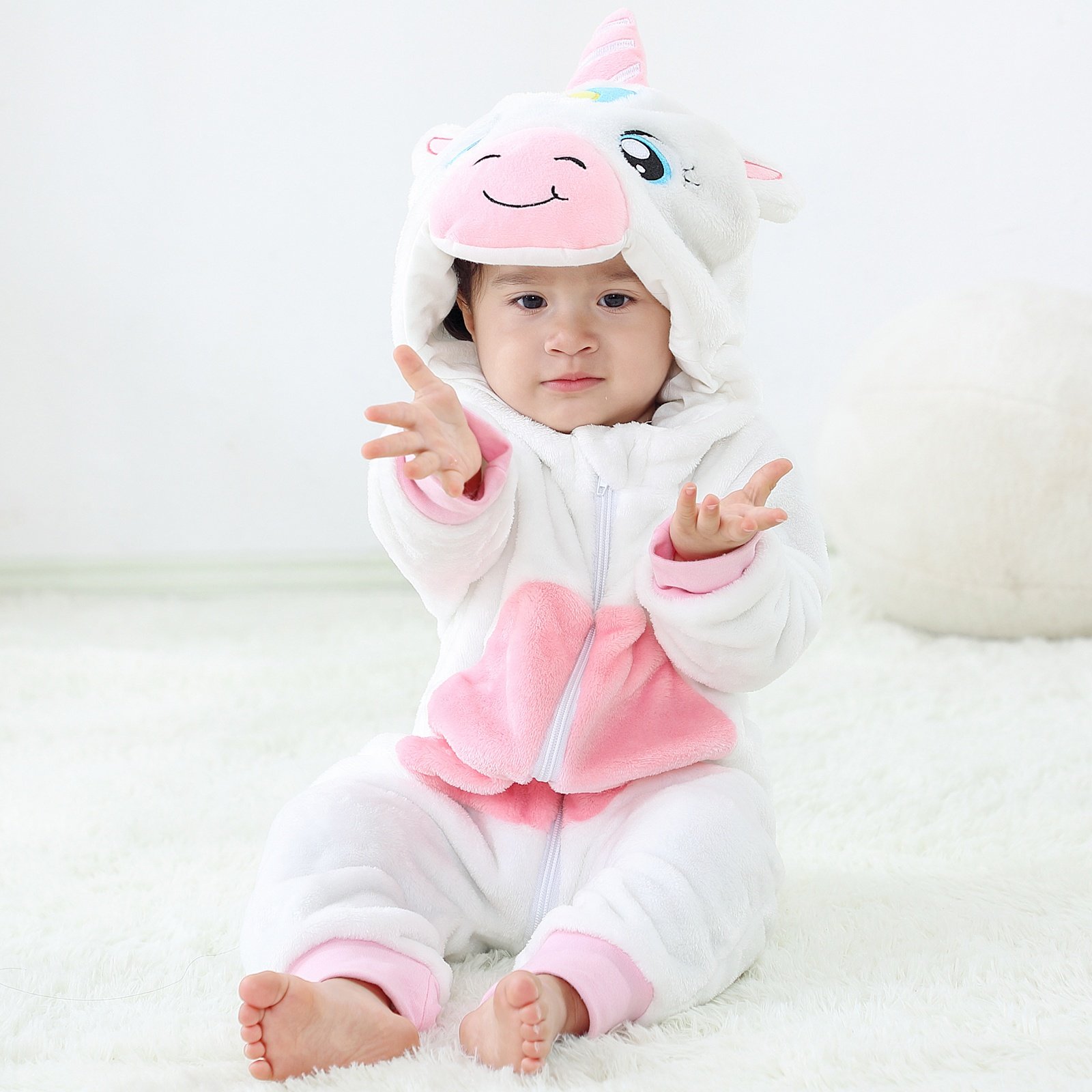 Michley Unicorn Boys Costumes Cartoon Hooded Jumpsuit Baby Girl Romper Ready to Ship Christmas Full Cute Customize Casual Unisex