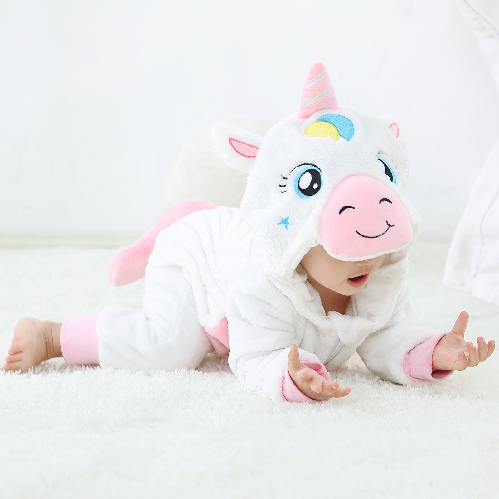 Michley Unicorn Boys Costumes Cartoon Hooded Jumpsuit Baby Girl Romper Ready to Ship Christmas Full Cute Customize Casual Unisex