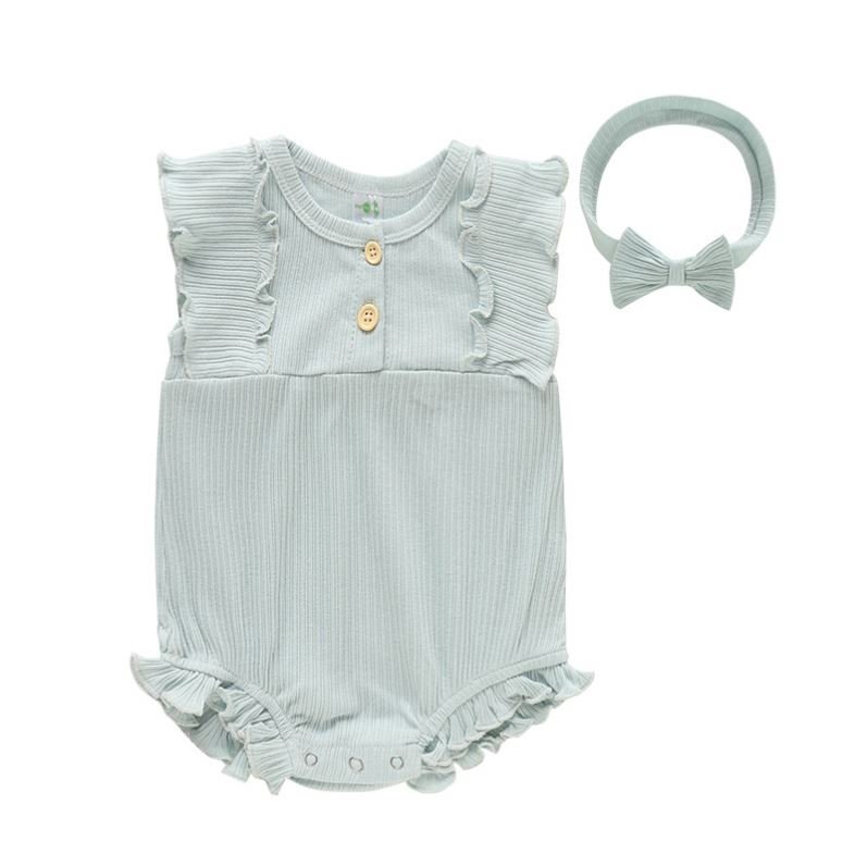 Ins Solid Color Summer Girls' Rompers Girl Bodysuit With Bow-Knot Newborn Baby Gift