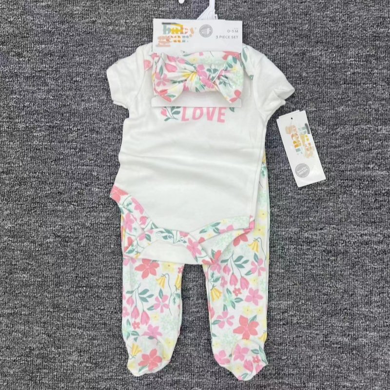 20 Style Cotton Hot Sale Summer Romper For Baby 0 - 9m Short Sleeve Baby Romper 3 Pcs Set Newborn Sleepsuit Onesie