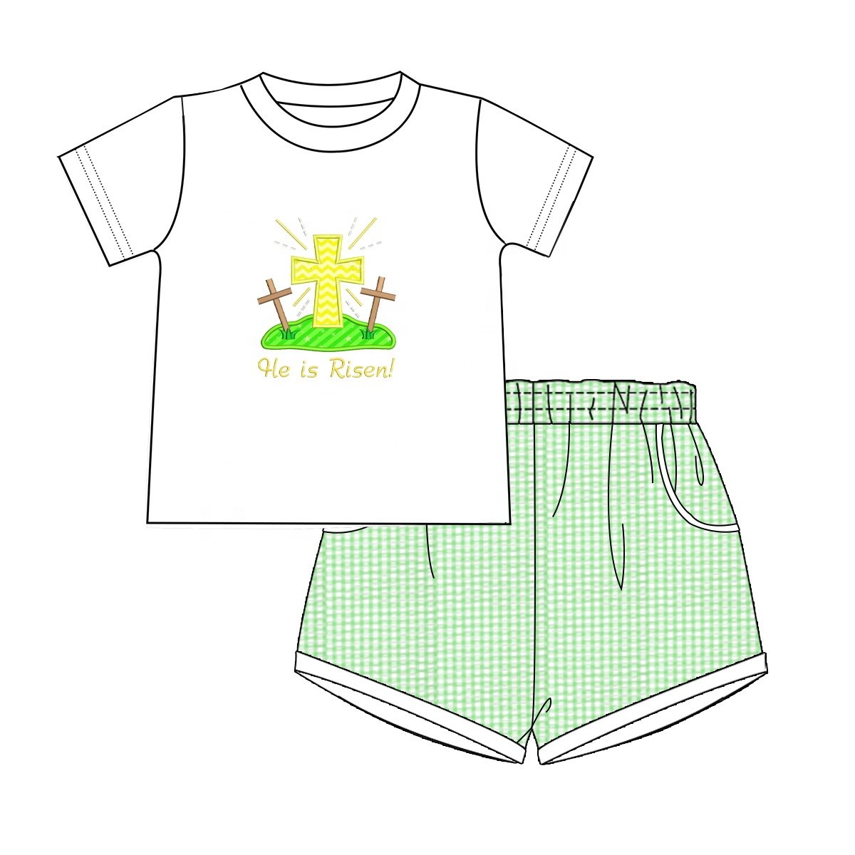 newest kids clothes 2025 easter spring children clothing he is risen embroidery cross applique seersucker baby girl clothing