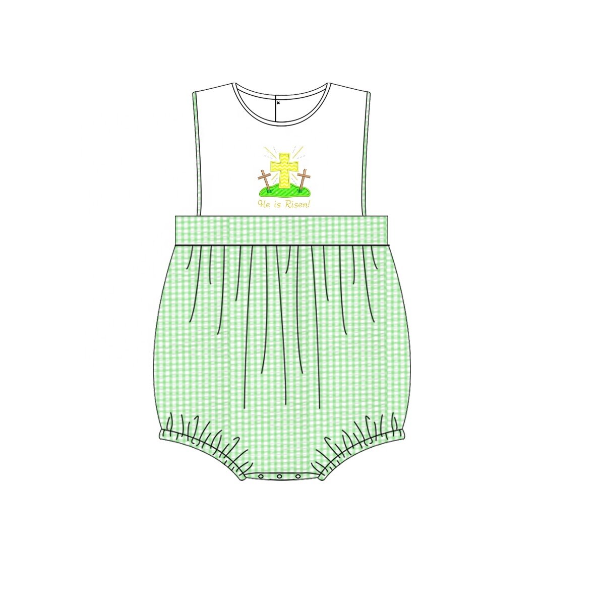 newest kids clothes 2025 easter spring children clothing he is risen embroidery cross applique seersucker baby girl clothing