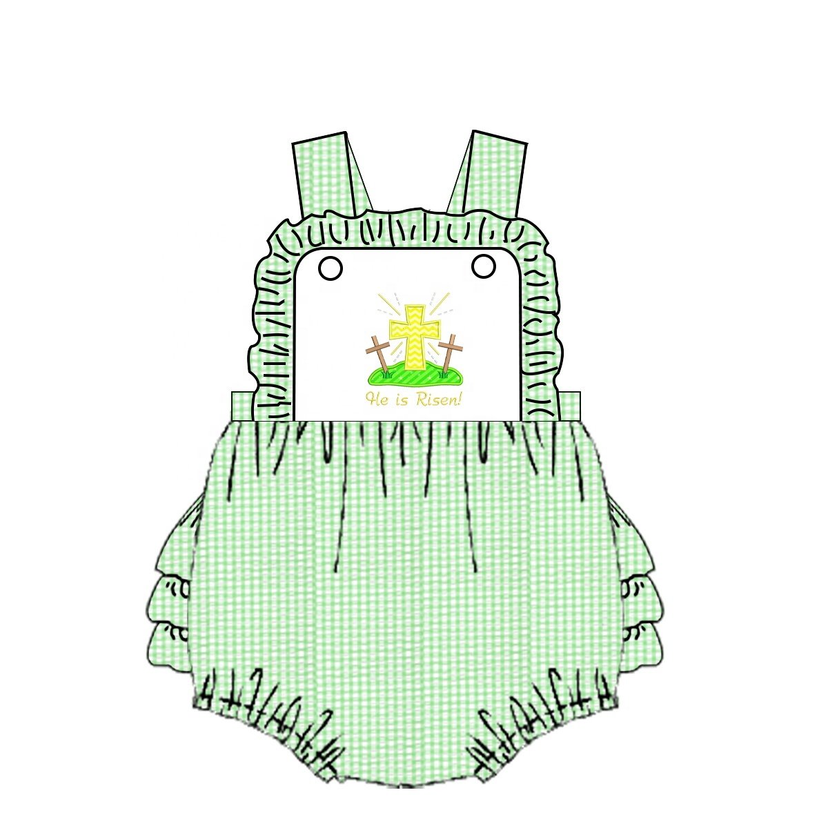 newest kids clothes 2025 easter spring children clothing he is risen embroidery cross applique seersucker baby girl clothing