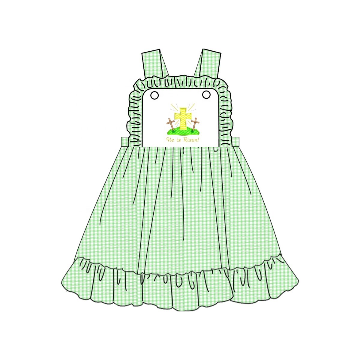 newest kids clothes 2025 easter spring children clothing he is risen embroidery cross applique seersucker baby girl clothing