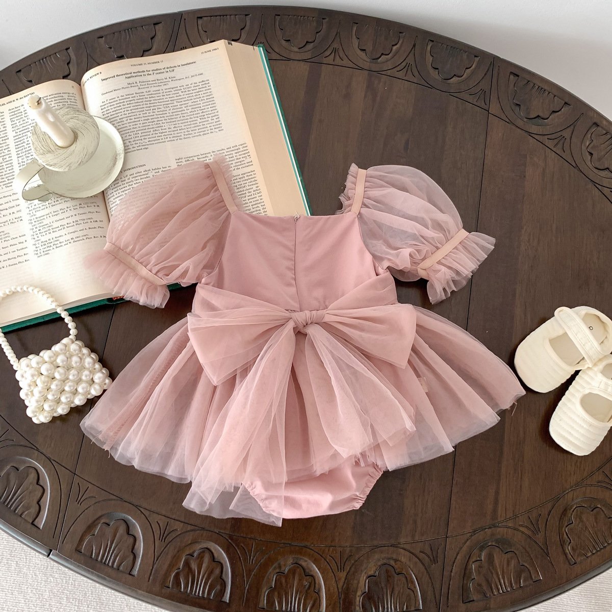 2024 Summer Baby Girl Jumpsuit Newborn Cotton Baby Clothes Short Sleeve Solid Color Bow Mesh Design Jumpsuit Baby Romper