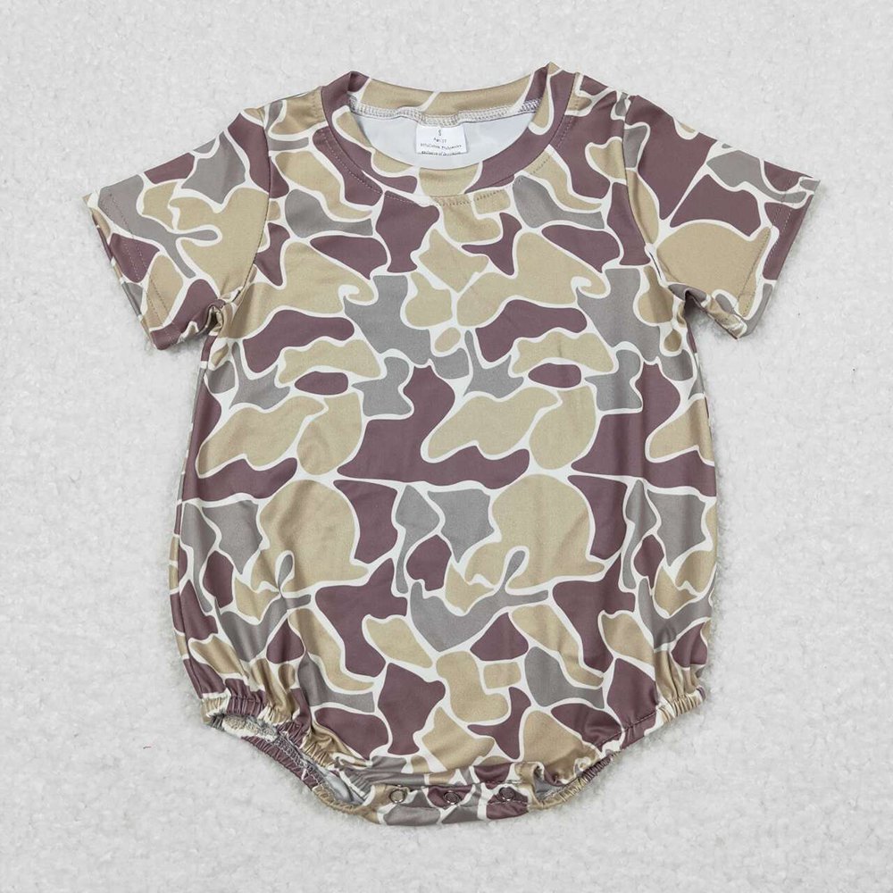 RTS Baby Toddler Newborn Infants Boys Summer Brown Camo Pocket Short Sleeve Round Neck Sibling Boutique Hunting Rompers