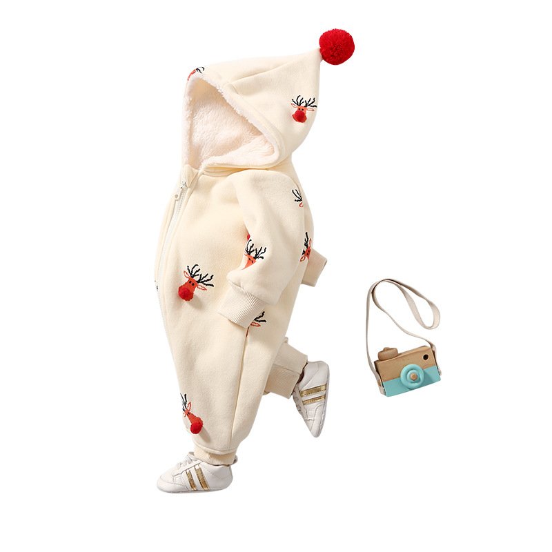 autumn and winter children's clothes baby romper Christmas elk Plush warm Jumpsuit Baby Christmas clothes