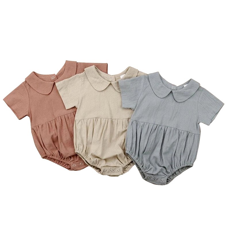 Organic linen baby bodysuit rompers wholesale newborn onesie customizeshort sleeve baby bubble bodysuit sleepsuit infant