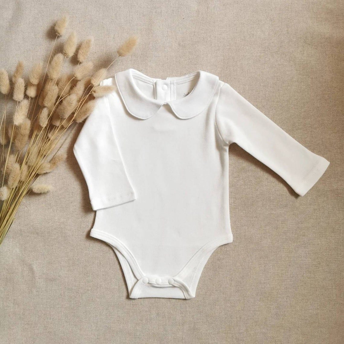 Personalized organic cotton newborn baby romper blank long sleeve pan collar unisex baby onesie toddler coming home outfit 2025