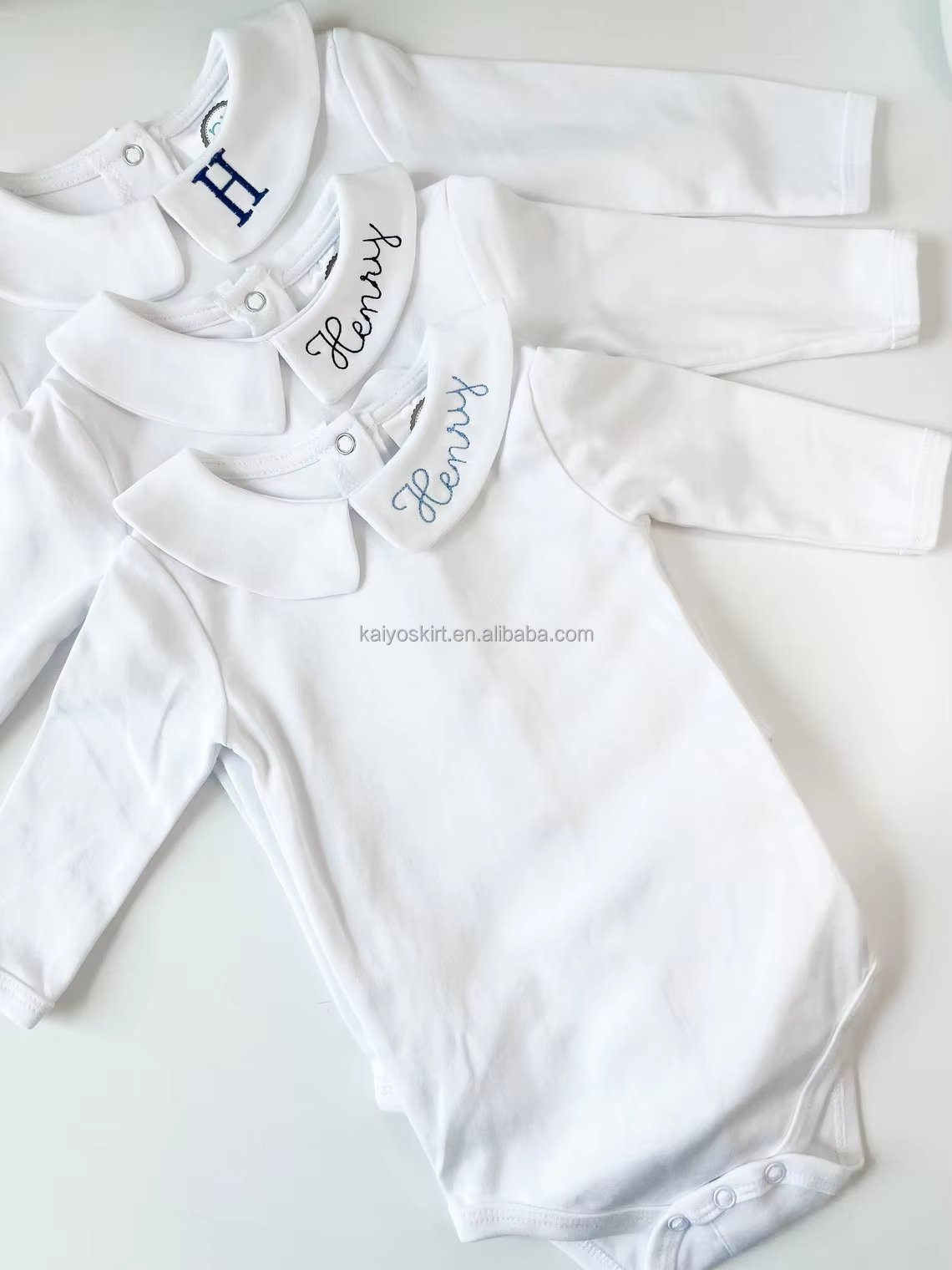 Personalized organic cotton newborn baby romper blank long sleeve pan collar unisex baby onesie toddler coming home outfit 2025