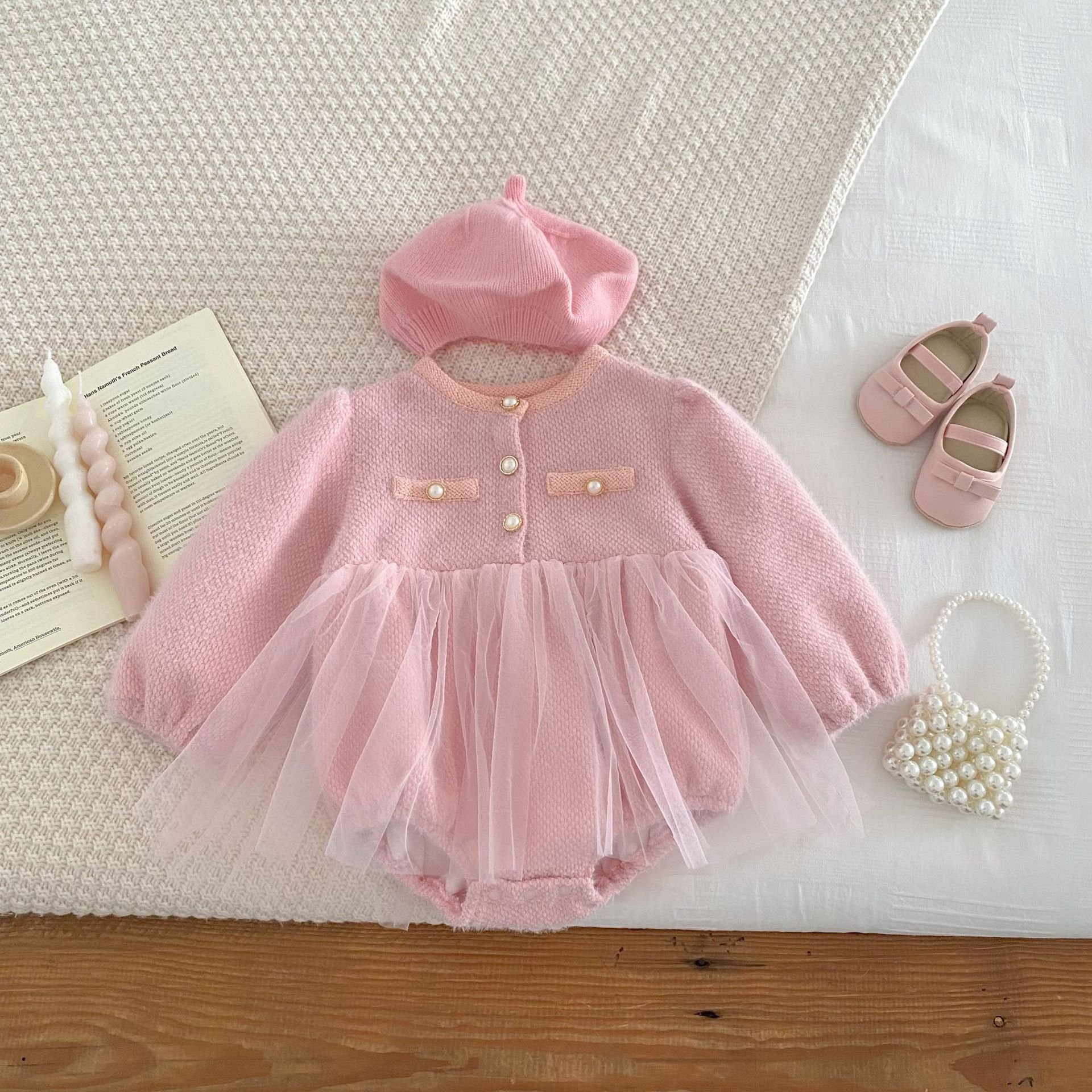 2024 autumn infants clothes baby romper girls princess mesh skirt round neck long sleeve triangle jumpsuit