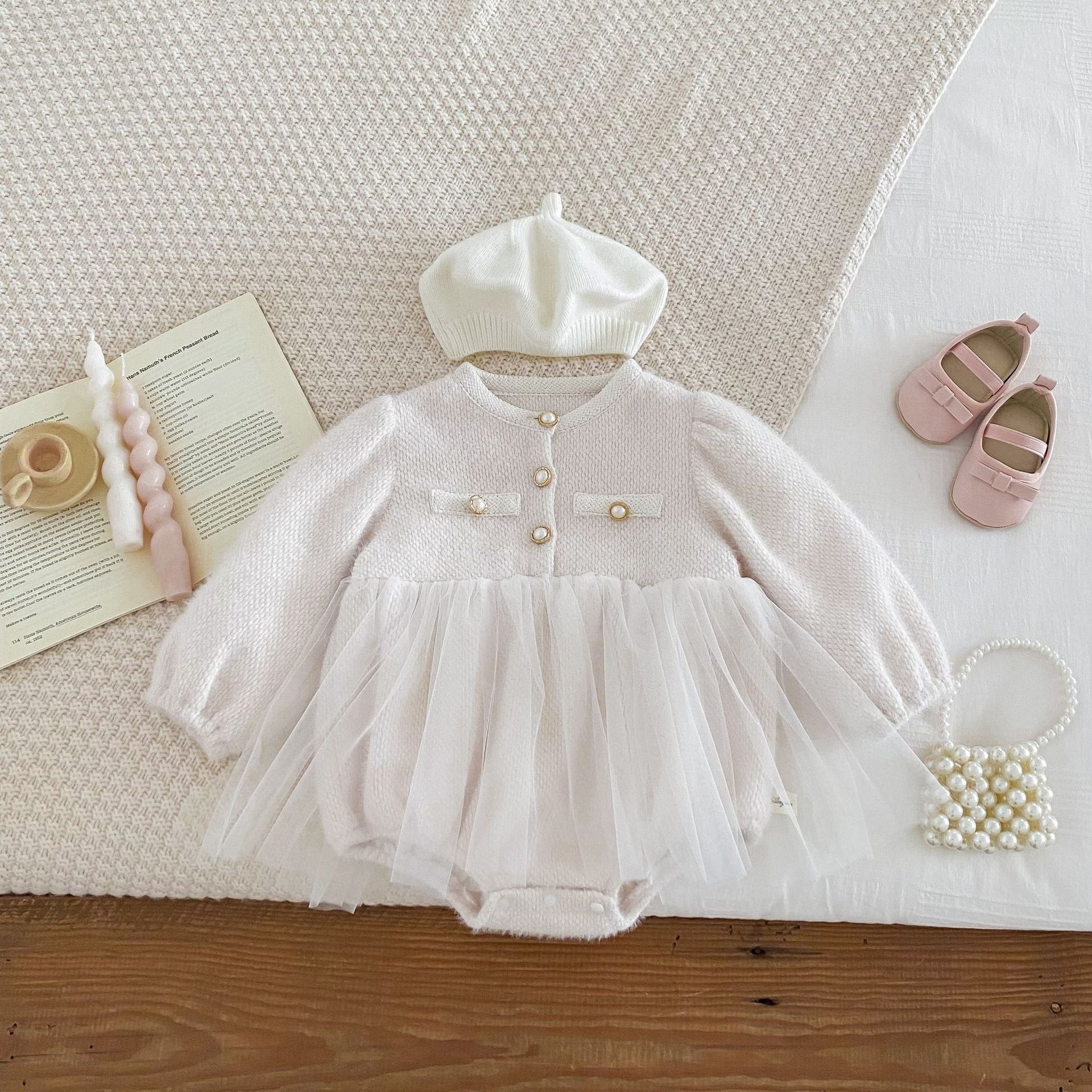 2024 autumn infants clothes baby romper girls princess mesh skirt round neck long sleeve triangle jumpsuit