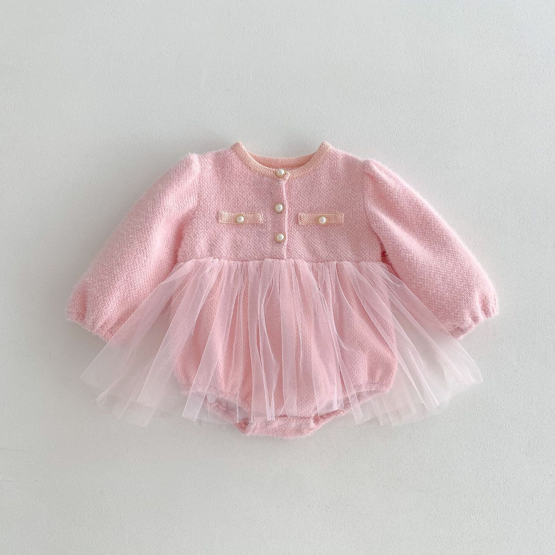 2024 autumn infants clothes baby romper girls princess mesh skirt round neck long sleeve triangle jumpsuit